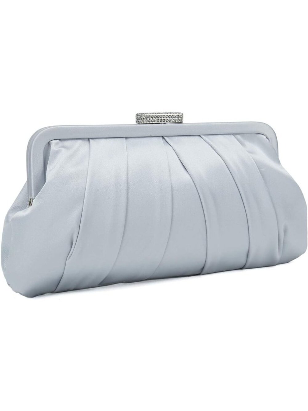 〽️Women's Silver Classic Diamante Formal Pleated Satin Clutch Purse Evening Bag